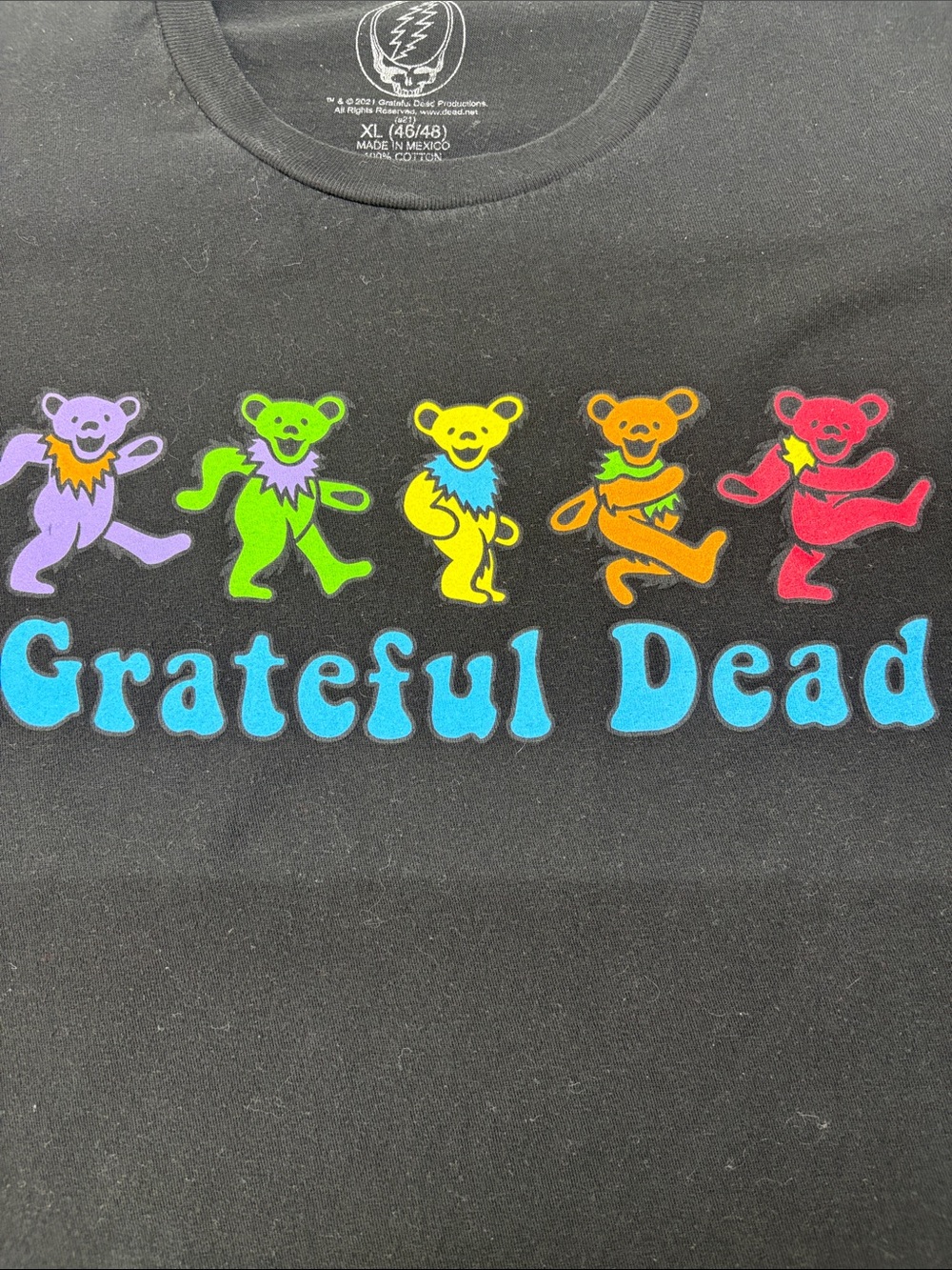 Grateful Dead Black Tee with Multicolor Dancing Bears